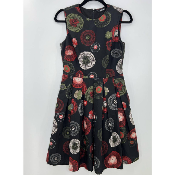 eShakti Graphic Floral Print Crepe Dress Sleeveless Fit & Flare Size Small or 4 - Picture 3 of 8